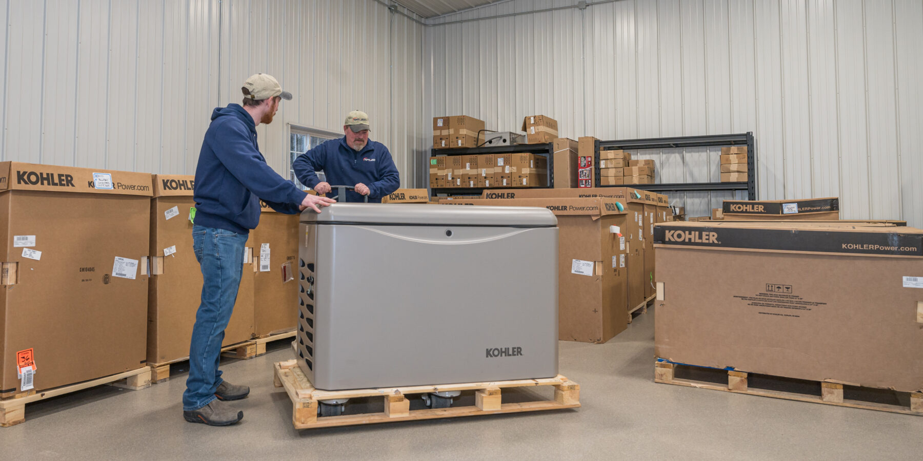 Moving a Kohler generator in the warehouse